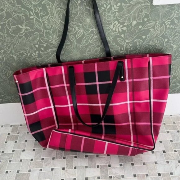 Kate Spade pink plaid large tote - SEE PICS - Picture 2 of 4